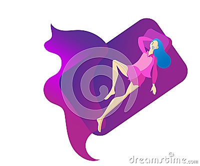 Blue haired girl sleeping Vector Illustration